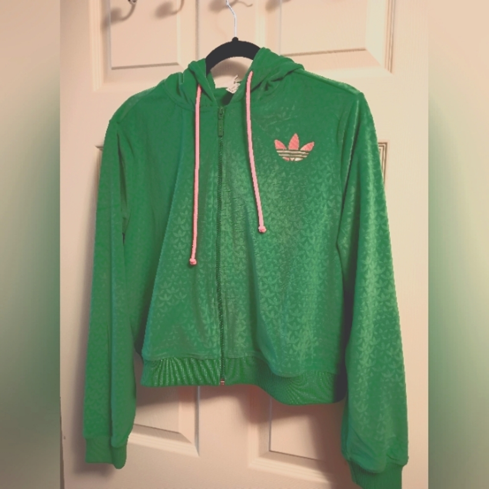 Adidas Green Velour Zip Hoodie